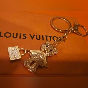 Louis Vuitton Upcycled  Bag Charm Gold and Silver Bear Key Holder